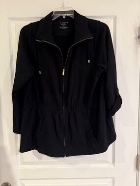 Charter Club Black Gathered Waist Zip-Up Utility Jacket
